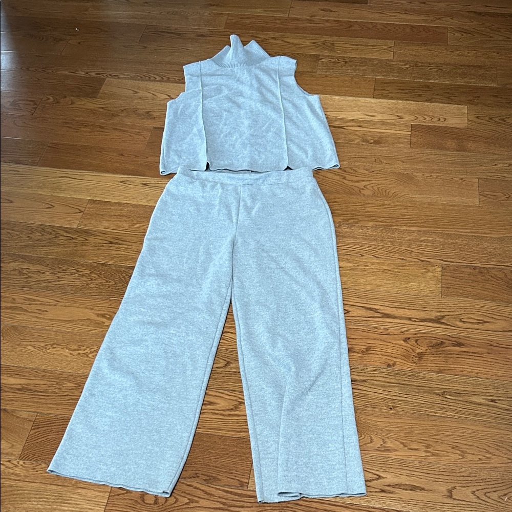 Zara Light Gray Wide Leg Set stretch loungewear
